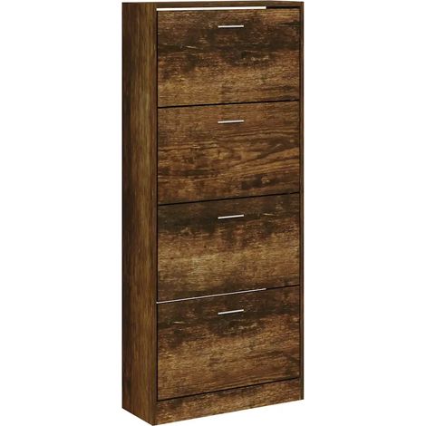 Moderna scarpiera con 4 cassetti portaoggetti 63 x 24 x 147 cm in legno multistrato rovere fumo 020047068