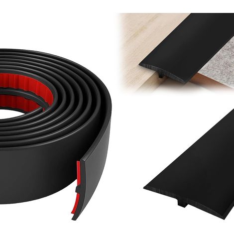 Barre de Seuil Adhesive Seuil de Porte Adhesif en T 5 x 300 cm de Large Bande de Transition en PVC Noir pour Carrelage Parquet Lino et Moquette Idéal Masquer les Joints et Protéger les Bords (1/5)