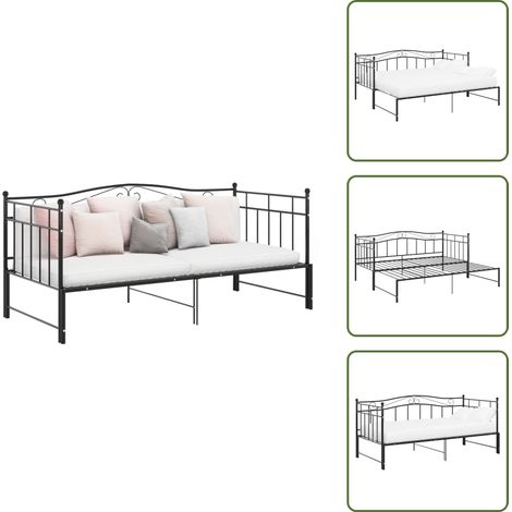 The Living Store Ausziehsofa Bettgestell Schwarz Metall 90x200 cm - Schlafplatz (1/5)