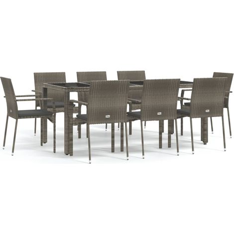 Maison Exclusive - 9-tlg. Garten-Essgruppe mit Kissen Grau Poly R