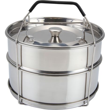 Stapelbare Dampfgarbeutel, doppelwandige Edelstahl-Dampfgarbeutel, Griffe und Deckel, Zubehör für 6/8-Liter-Schnellkochtöpfe zum Kochen im Backofen