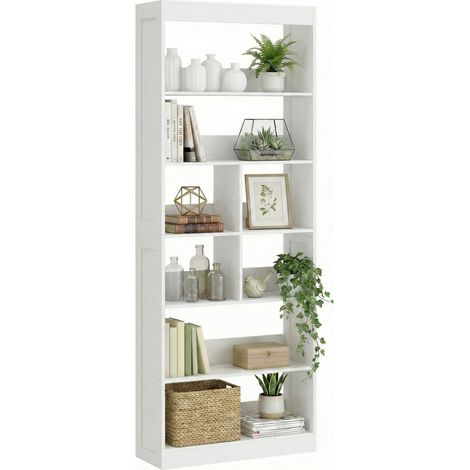 HOMCOM Bookcase, 6-Tier Bookshelf with Anti-Tipping Design, White