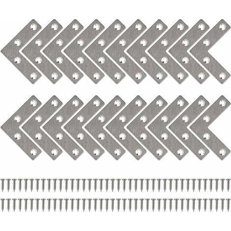 Flache, gerade, L-förmige Metallbefestigungswinkel mit Schrauben zur Unterstützung der Reparatur von Holzmöbeln und Schränken, 50 x 50 mm, 20 Stück (1/4)