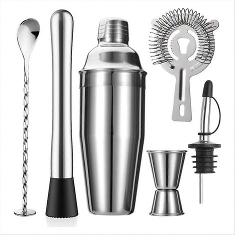 Ensemble shaker à cocktails, shaker de 710 ml (24 oz) avec passoire, pilon, doseur, cuillère à mélanger et bec verseur, kit de barman en acier inoxydable (1/5)