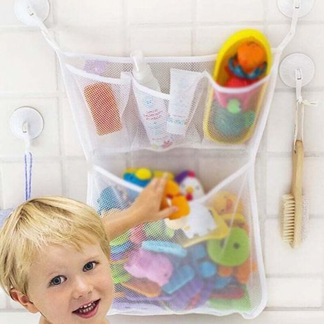 organiseur de jouets de bain en maille 2 crochets ultra résistants – Le support de jouets de bain et le panier de salle de bain ou de douche – pour les enfants et les tout-petits (1/5)