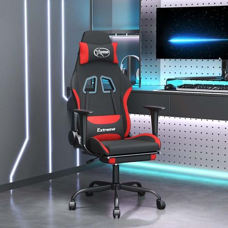 Fauteuil gamer de massage avec repose-pied Chaise de bureau - Fauteuil de jeu Noir et rouge Tissu BonneVie-91742 (1/5)