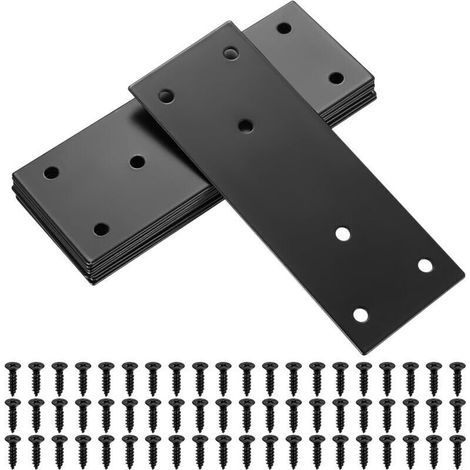 10 Pieces Perforated Flat Assembly Plates, Straight Flat Fixing Plates, Angle Bracket Connectors, Connector Fitting Plates (Black 128x48mm) (1/5)