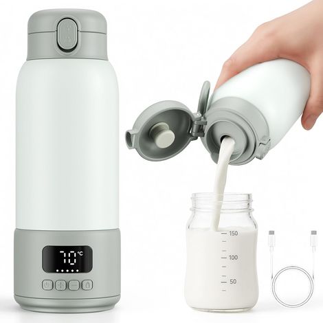 Chauffe-bouteille portable, chauffe-bouteille pour bébé de grande capacité de 500 ml, chauffage rapide du lait maternel, de la poudre de lait et de l'eau, chauffe-bouteille portable avec temps de rota (1/5)