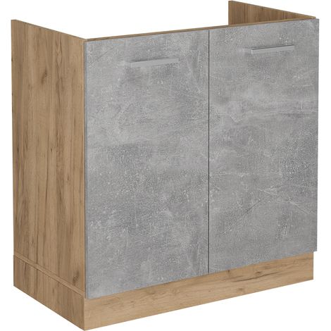 Mobile lavello cucina R-Line, Calcestruzzo, 80 cm senza piano di lavoro, Vicco