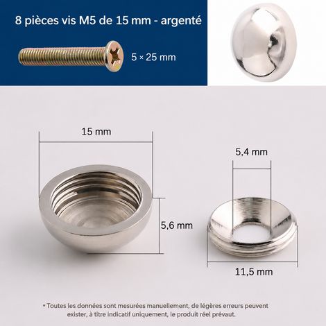 Cache-vis décoratifs en laiton 15 mm avec vis M5 argentées, lot de 8 pièces15mm m5 argent 3,2 × 1,5 × 3,2 cm 30 g – Livraison gratuite