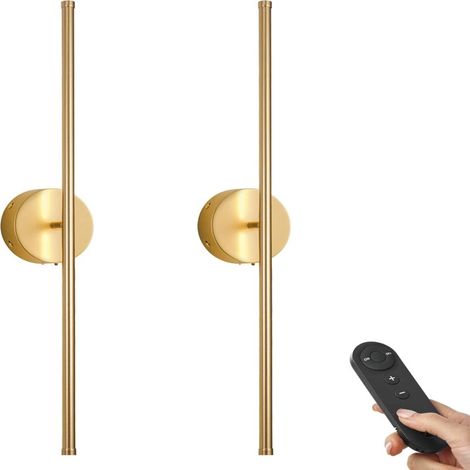 Juego de 2 apliques de pared ajustables, a pilas, con rotación de 350°, luz blanca cálida de 3000K, LED inalámbrico dorado, ideales para salón, dormitorio o pasillo, 62 cm (24,4 pulgadas) de diámetro. (1/5)