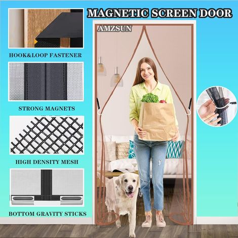 Moustiquaire de Porte Magnétique,Magnétique Rideau Maille 160x240cm Anti Insecte Mouche Moustique Fermeture Automatique pour Balcon Salon Porte Coulissante Porte Patio,Brun