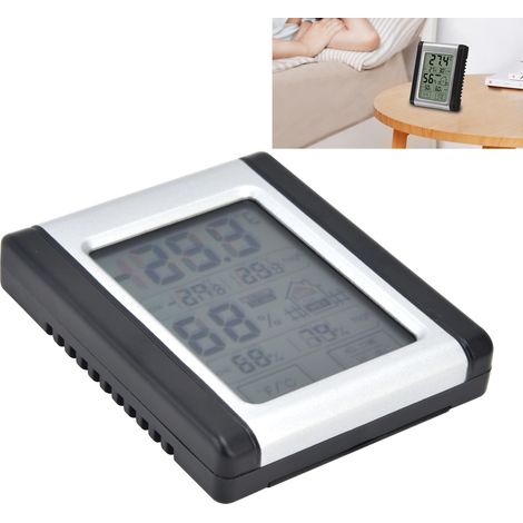 Termohigrómetro electrónico digital con pantalla táctil, plástico ABS, -10 a 50 °C, 10–90 % de humedad relativa, alta precisión ±0,8 °C, 58 g, 6,3 x 1,4 x 7,5 cm, para uso doméstico y para bebés, con (1/5)