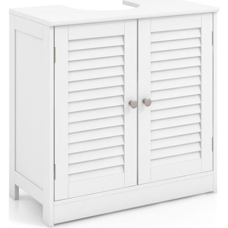White Bathroom Vanity Cabinet with Shutter Doors, 60x30x60 cm (1/5)