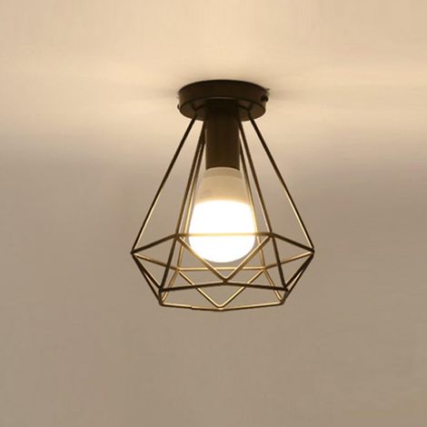 STOEX Plafonnier Industrielle Retro en Métal Cube Fer Noir, Suspension luminaire pour Salon Chambre Café Bar Restaurent Salle à Manger - Diamant