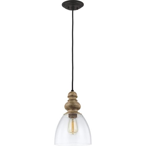 Pendellampe Deckenleuchte Hängelampe Esszimmerlampe Stahl Glas Holz D 22,9 cm