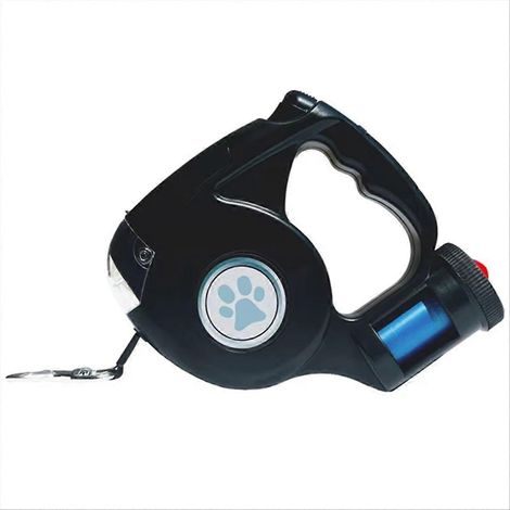 Laisse pour animaux de compagnie 4,5 m avec lampe torche LED multifonctionnelle, extensible et rétractable, accessoire de promenade pour animaux en extérieur, noire (1/5)