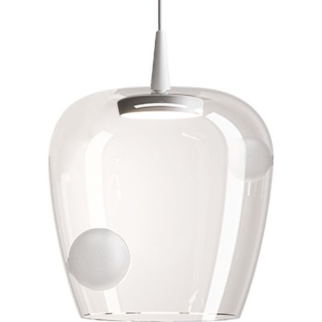 Zafferano Lampada a sospensione Bilia LED 230V, diffusore in vetro borosilicato soffiato bianco sabbiato, diametro 27 cm, design moderno 8W 2700K