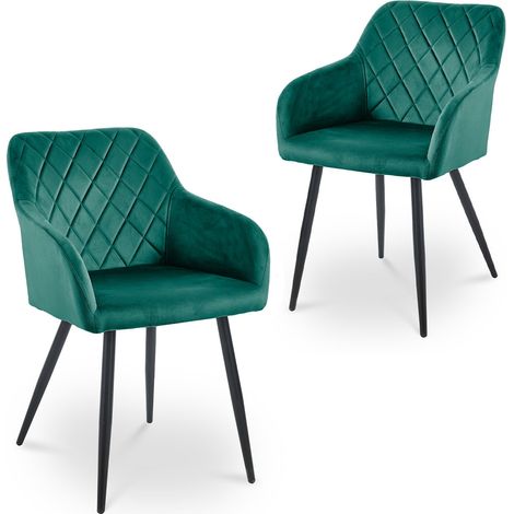 Lot de 2 chaises avec accoudoirs en velours vert kana (1/5)