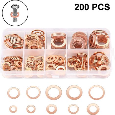 Kupferdichtringe Cuivre Disque plat de Rondelles plates Bague d'étanchéité Gamme Kit avec Box convient pour les Vis de Fixations (1/5)