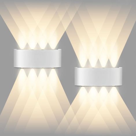 Pack of 2 LED Wall Lights 8 W, 3000 K, Indoor and Outdoor Wall, IP65 White  Warm White Modern Square Up Down Aluminium Wall Lamp for Bedroom, Living Room, Hotel (1/5)