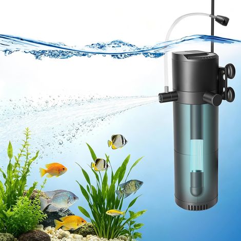 Filtre intérieur d'aquarium 5 en 1 avec stérilisateur UV et minuterie, pompe de filtration réglable avec ventilation et douche à pluie, 500 l/h, pompe clarifiante pour eau de mer et eau douce (1/5)