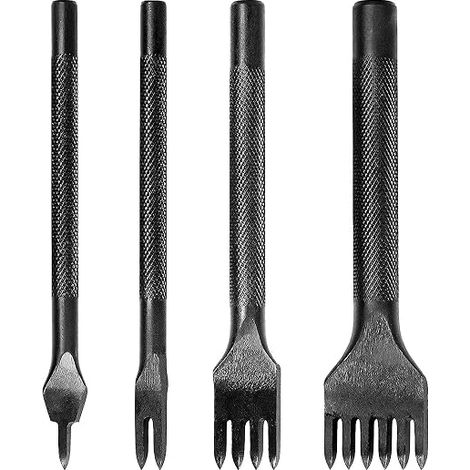 Kit Outils Perforatrice 4 Pièces 5mm DIY Outils de Couture de Poinçon de Trou en Cuir En Acier Craft Laçage Coudre Ciseau Set 1/2/4/6 Dents (1/5)