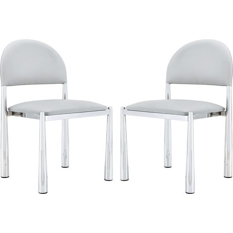 Set di 2 sedie da pranzo moderne in PU grigio chiaro, gambe in metallo, H 80 cm (1/5)