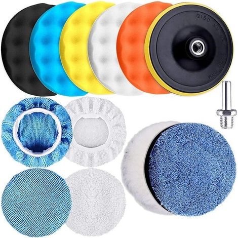 Set di 13 spugne lucidanti da 5"/150 mm, tampone di lucidatura in lana con adattatore per lucidatura auto - Crezuo