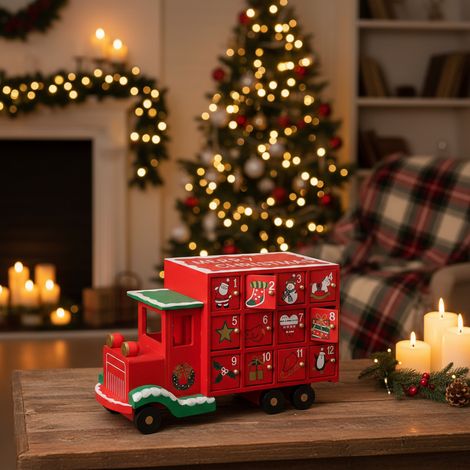 Calendario dell'avvento a forma di camion per decorazioni natalizie, larghezza 29 cm (1/4)