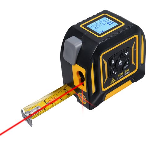 Mètre ruban laser 3-en-1, conversion des unités (pieds/pouces/pieds + pouces), ruban de 5 m + télémètre laser de 40 m + Projecteur laser à croix, Mètre ruban déroulant (1/5)