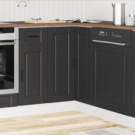 Meuble d'angle de cuisine en bois d'ingénierie noir, rangement compact pour coin de cuisine (1/5)