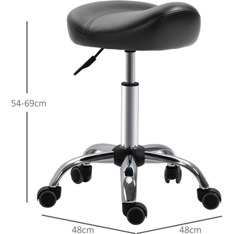 Tabouret de coiffure pivotant à roulettes, hauteur ajustable 54-69 cm, similicuir noir, 48x48 cm, pour salon et espace massage. (1/5)