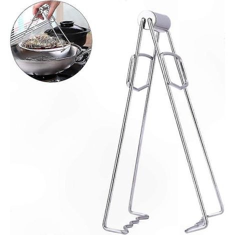 Pince de cuisine en acier inoxydable, clip pliable pour bols et assiettes, outil de cuisson résistant pour poêles et récipients. (1/5)