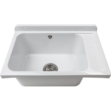 Negrari Pilozzo a Muro in PP con pilettone in metallo, Resistente agli agenti atmosferici, Kit di fissaggio e Kit di scarico inclusi, 58L x 38P x 21H cm, bianco