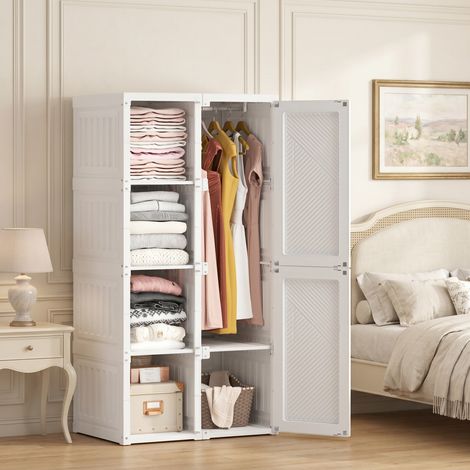 BLANKETSWARM - Armoire Portable Pliable 69x50x136cm, Armoire Penderie Portable Sans Installation - 6 Portes - Tringle à Vêtements Intégrée, Rangement Modulable – Matériau PP respectueux de l'environne