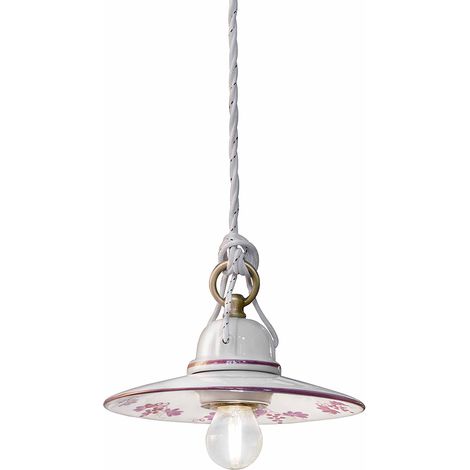 Sospensione Classico Asti Ferro E Ceramica Ottone Satinato Decorato 1 Luce E27 (1/5)
