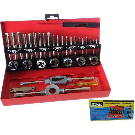 Trade Shop - 32-TEILIGES SET-BOX-KIT ZUM GEWINDEN VON AUSSEN- UND INNENGEWINDEN HX32TD - (1/5)
