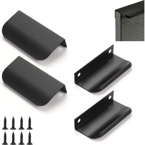 Poignées de Meuble Invisibles en Aluminium Noir avec vis, tirage encastré Discret pour Portes et tiroirs, Installation Facile pour Cuisine, Salle de Bain, Bureau et Rangement Moderne (1/5)