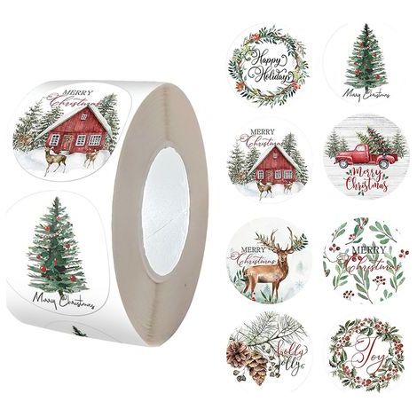 Autocollants de Noël, 1000pcs Autocollants Ronds de Noël, Etiquette Autocollantes Noel, Noël Autocollants Rouleau, Ronde Etiquette Cadeau Noel, Pour Cartes Enveloppes Cadeaux Boîtes (Vert) (1/5)