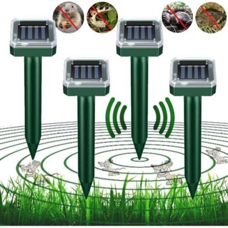 Lot de 4 répulsifs à ultrasons solaires d'extérieur pour pelouse, jardin et cour, maison, répulsif contre les serpents, les insectes à énergie solaire, étanche IP66 – dissuasif contre les rongeurs (1/4)