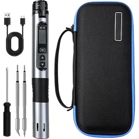Portable Soldering Iron Kit with Battery 2600mAh USB Cable Smart Digital Mini Soldering Iron with 3 Soldering Tips for Electronic Repair, 212-842°F 5 Adjustable Levels (1/5)