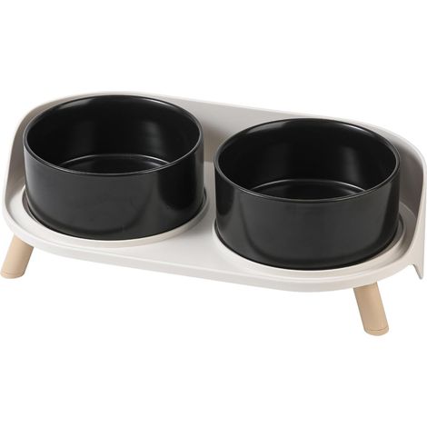 Lot de 2 gamelles surélevées en céramique pour Chien - Anti-éclaboussures avec Support - Double gamelle pour Chat - pour Chiens de Petite à Moyenne Taille et Grands Chats - 720 ML - Noir (1/5)