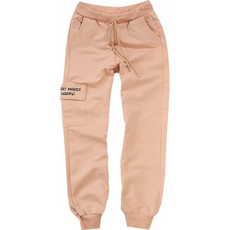 Pantaloni sportivi da bambina rosa cipria con scritte 6/7 T015B
