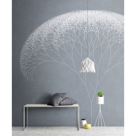 Papier peint panoramique scandinave pour chambre | Tapisserie panoramique à motif pissenlit | Papier peint panoramique gris et blanc - 270 x 400 cm (4 pièces) (1/5)