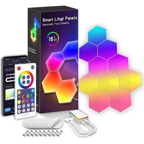 Glide Hexa Panneaux Lumineux, Appliques Murales Intérieures Hexagonales LED Wi-FI RGBIC pour Salon, Chambre, Salles de Jeu, 10 (1/4)