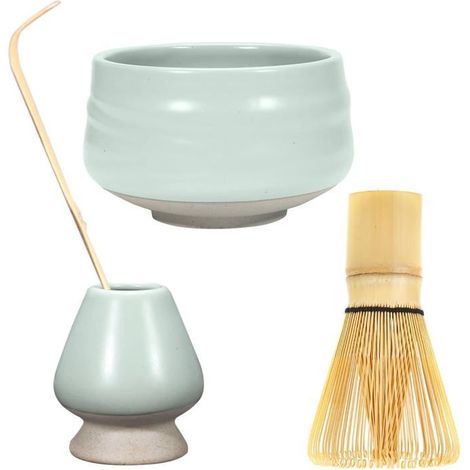 Lot de 4 ustensiles à thé matcha, fouet bambou + bol céramique + cuillère doseuse, kit cérémonie japonaise pour amateurs de thé