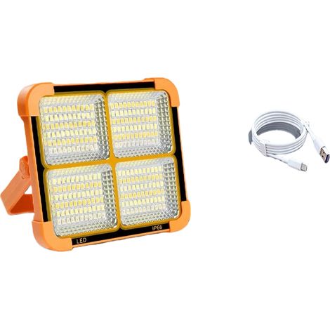 Projecteur LED rechargeable - LP-300W [Autonomie de 8 à 18 h] Double chargement solaire et USB - Panneau solaire - Monobloc (1/3)