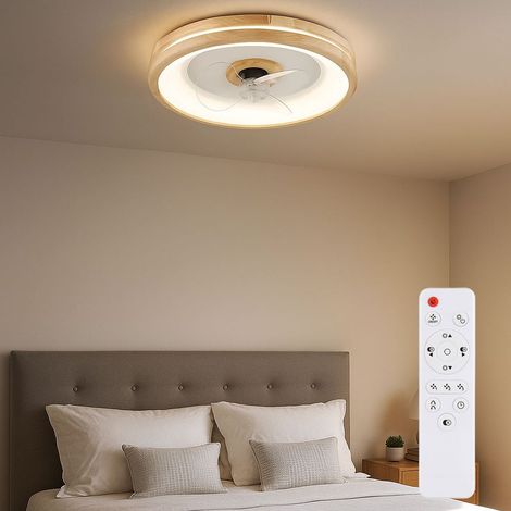 Ventilatore da soffitto con illuminazione telecomando dimmerabile plafoniera camera da letto lampada in legno, avanti/indietro, 3 velocità, timer dimmerabile, 30W 2250lm bianco caldo/bianco freddo, Dx (1/5)