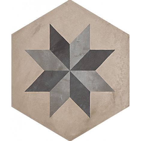 Carrelage sol / mur hexagonal effet ciment motif étoile 25x21,6 cm TERRA STELLA HEXAGONAL - 25x21,6 cm - GRIS (vendu par boite de 1,17m2) (1/5)
